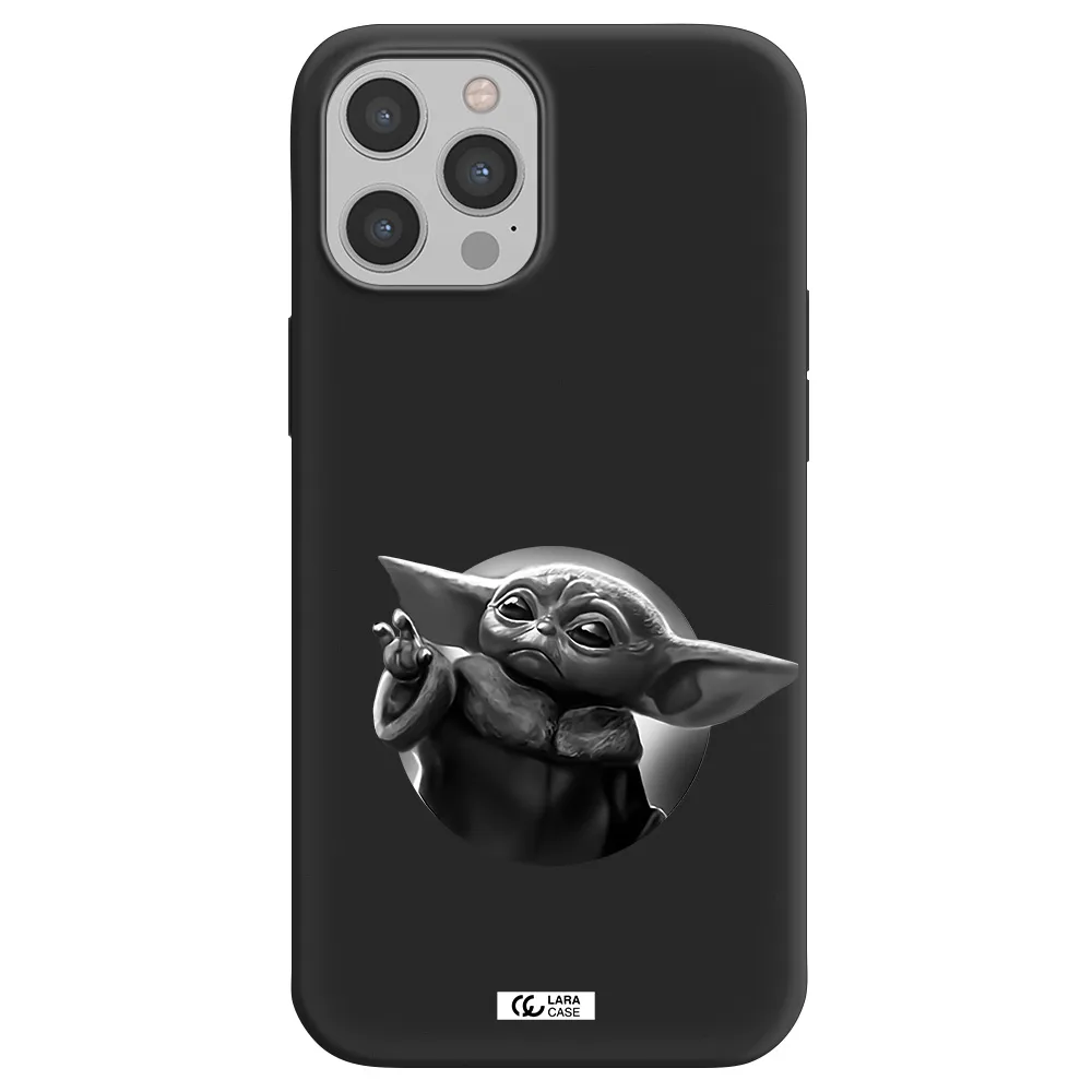 a black and white image of a baby yoda Apple iPhone 12 pro max Silicone black Case