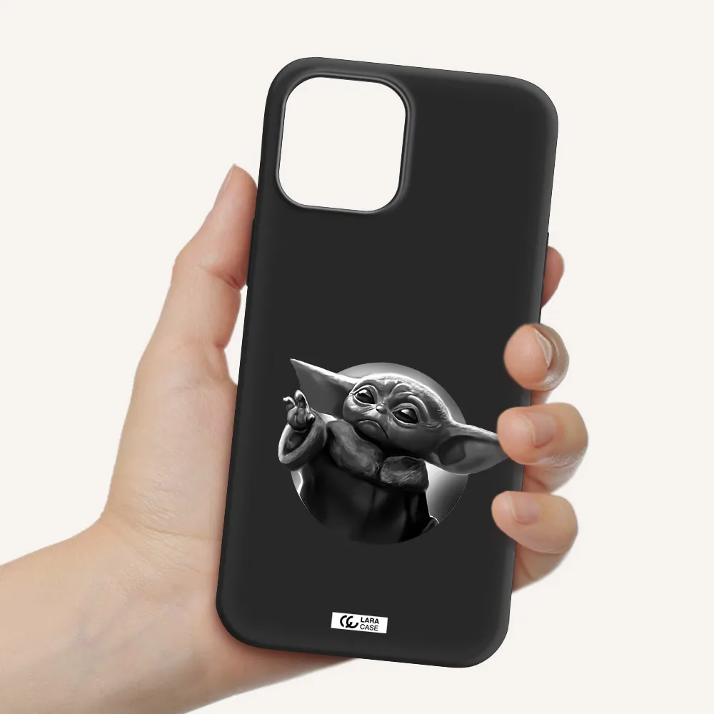 a black and white image of a baby yoda Apple iPhone 12 pro max Silicone black Case