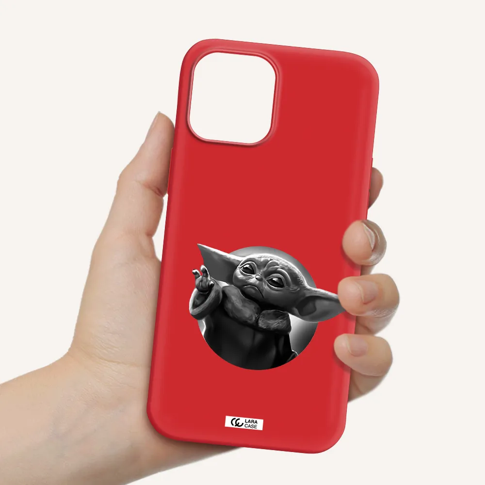 a black and white image of a baby yoda Apple iPhone 12 pro max Silicone Imperial Red Case