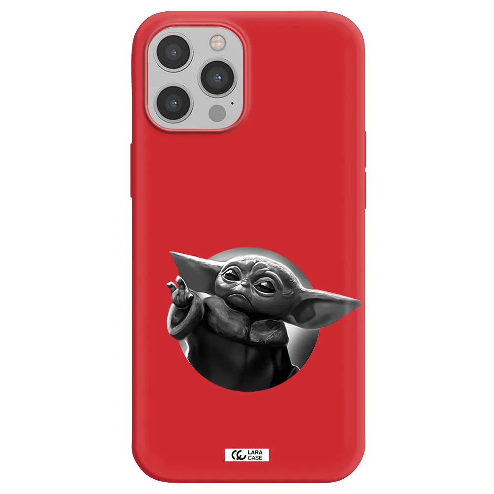 a black and white image of a baby yoda Apple iPhone 12 pro Silicone Imperial Red Case