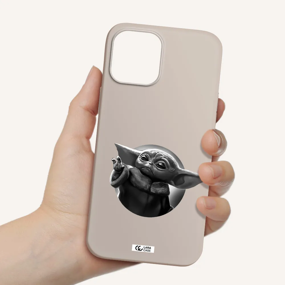 a black and white image of a baby yoda Apple iPhone 12 pro Silicone Stone Case