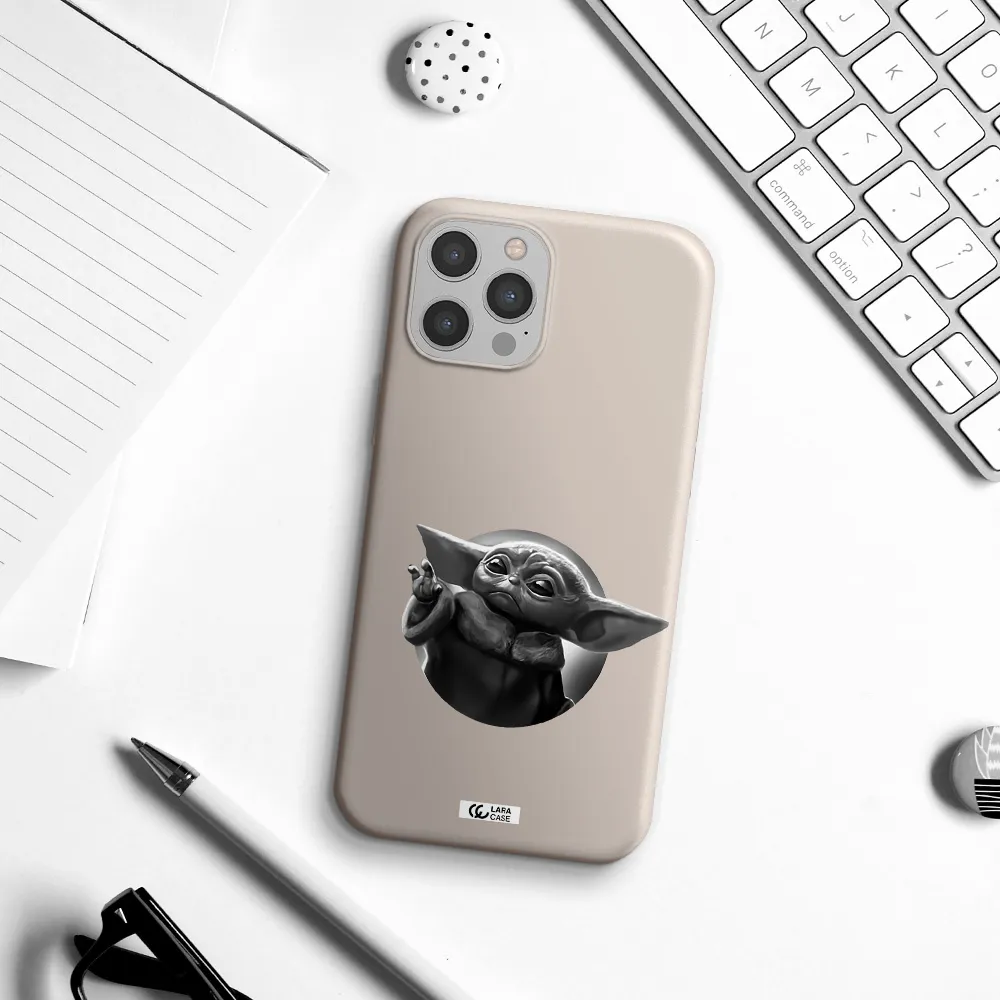 a black and white image of a baby yoda Apple iPhone 12 pro Silicone Stone Case
