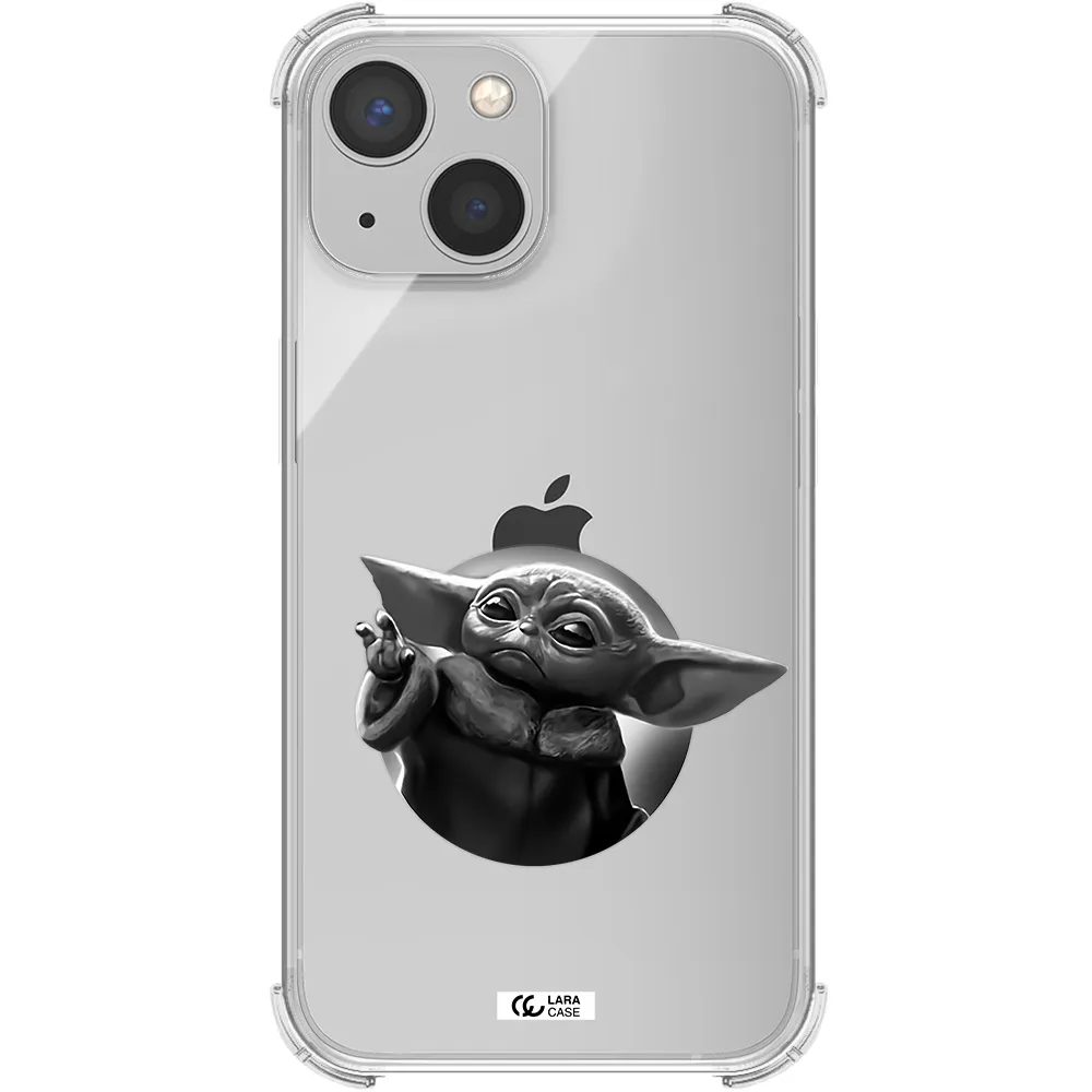 a black and white image of a baby yoda Apple iPhone 13 Clear PC Case
