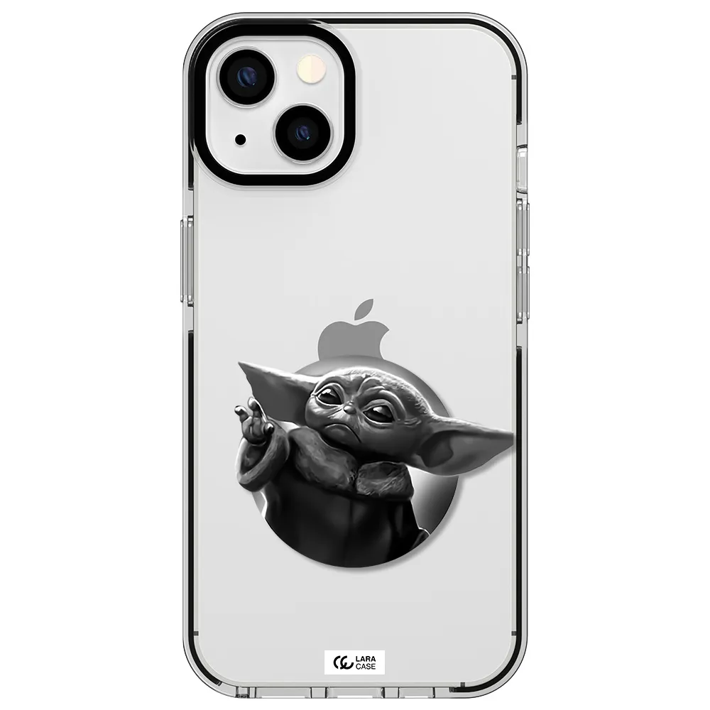 a black and white image of a baby yoda Apple iPhone 13 impact black border Case