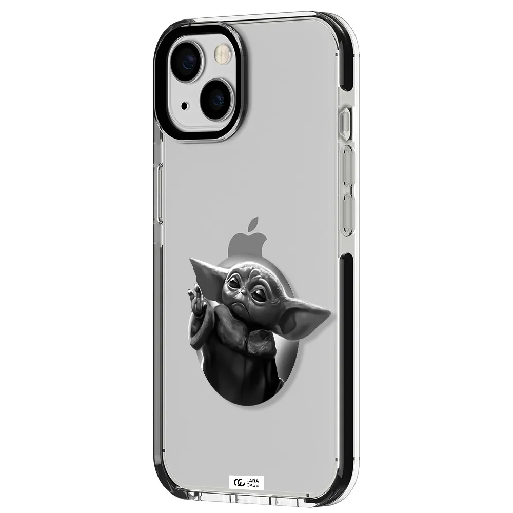 a black and white image of a baby yoda Apple iPhone 13 impact black border Case