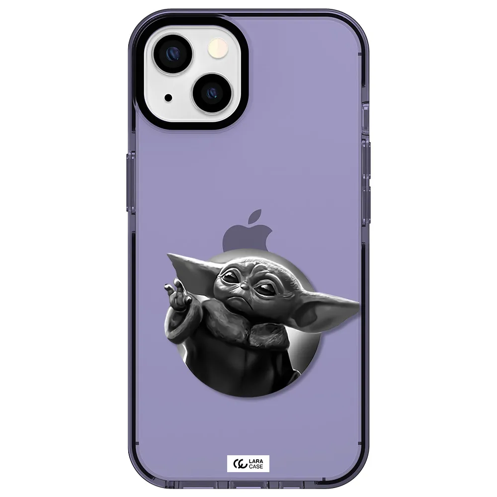 a black and white image of a baby yoda Apple iPhone 13 impact Lilac Case