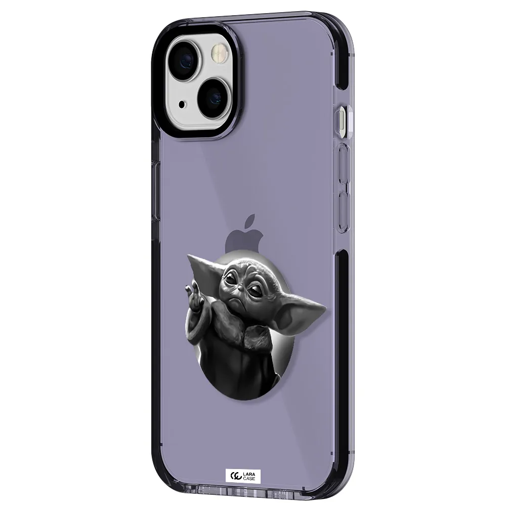 a black and white image of a baby yoda Apple iPhone 13 impact Lilac Case