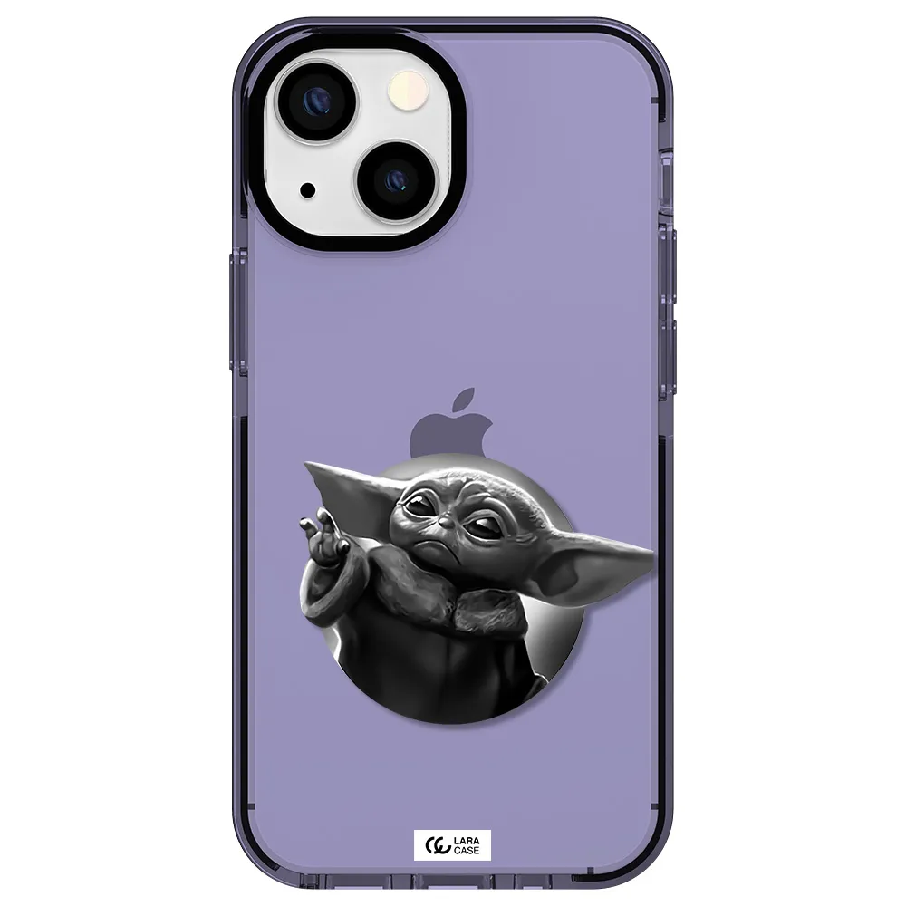 a black and white image of a baby yoda Apple iPhone 13 mini impact Lilac Case