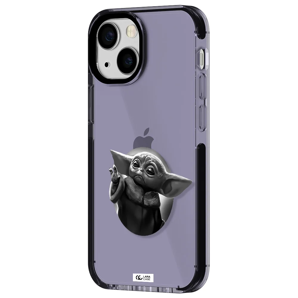 a black and white image of a baby yoda Apple iPhone 13 mini impact Lilac Case