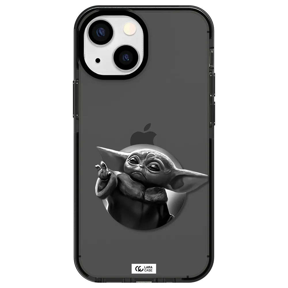 a black and white image of a baby yoda Apple iPhone 13 mini impact Smoke Black Case