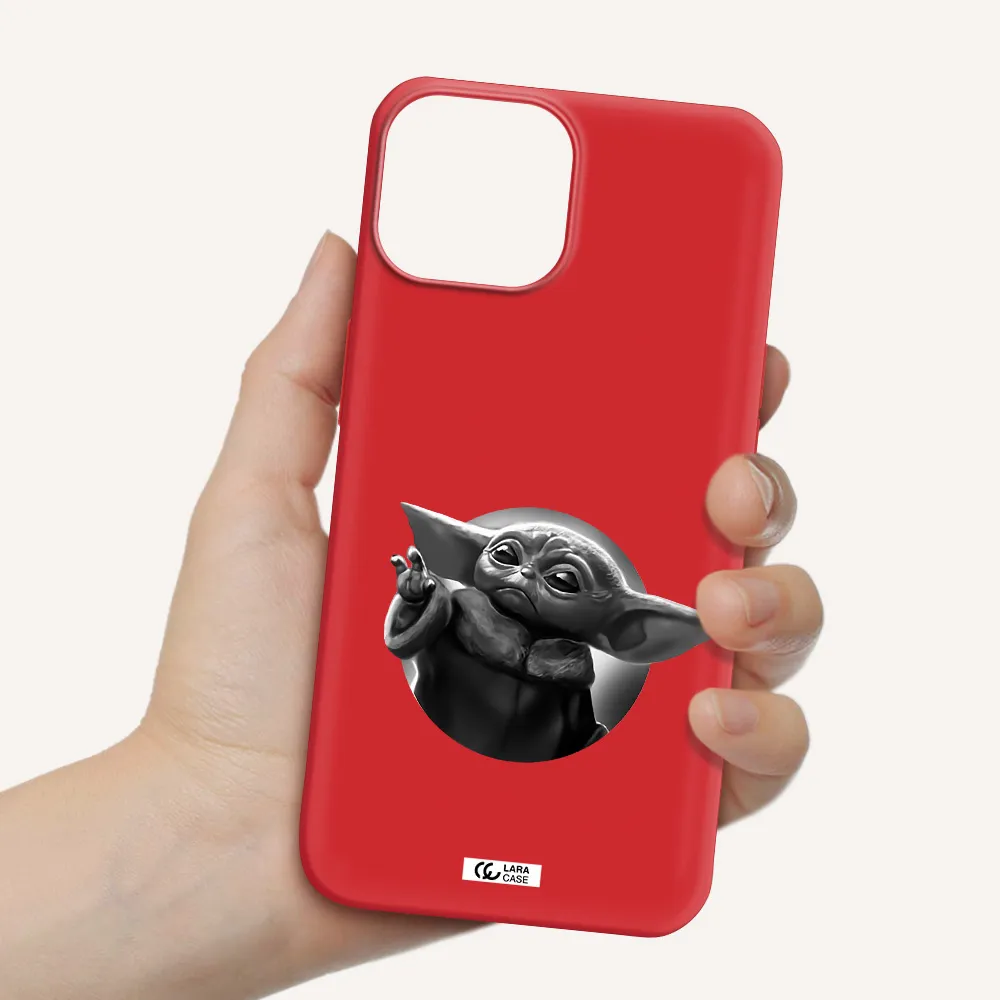 a black and white image of a baby yoda Apple iPhone 13 mini Silicone Imperial Red Case