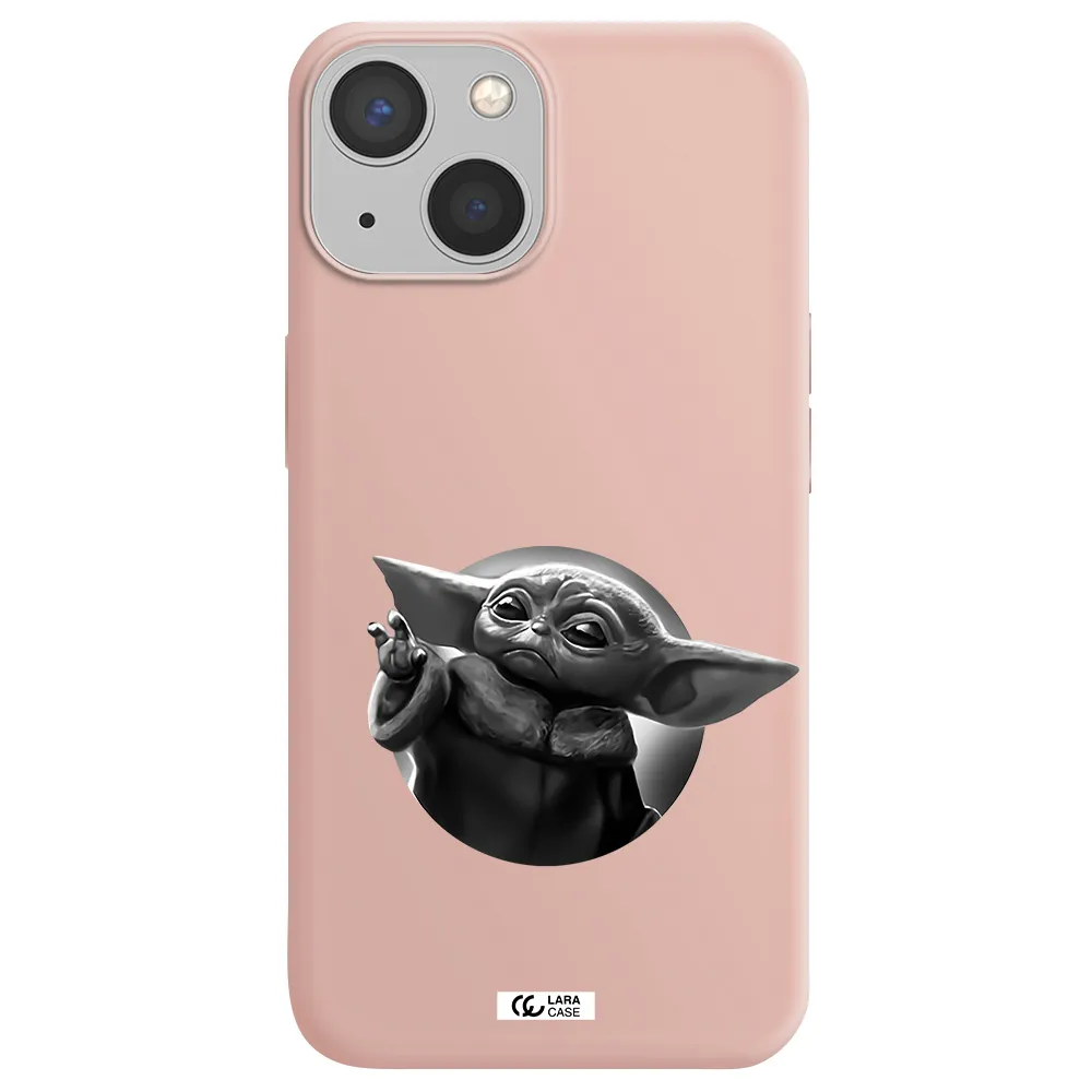 a black and white image of a baby yoda Apple iPhone 13 mini Silicone pastel pink Case
