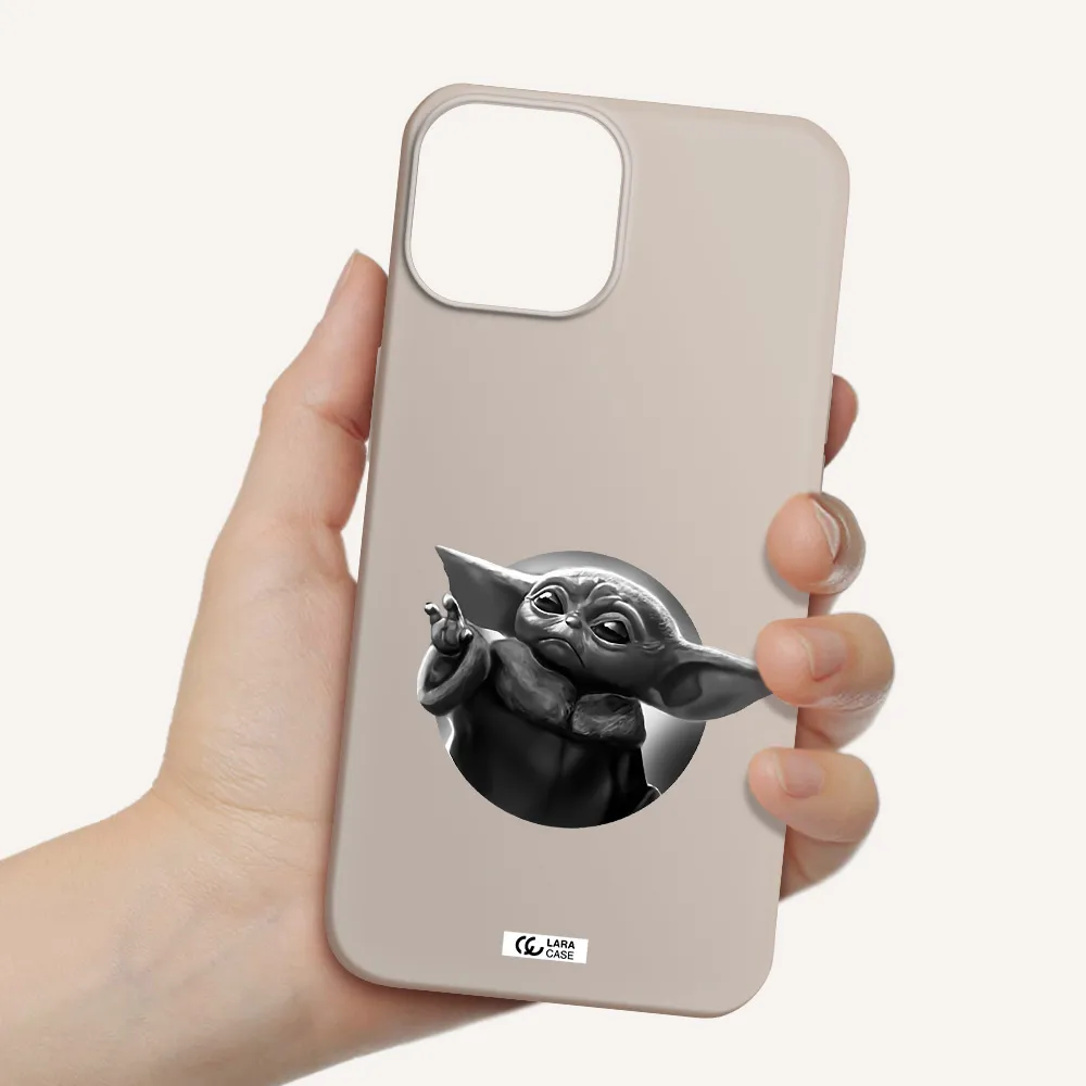a black and white image of a baby yoda Apple iPhone 13 mini Silicone Stone Case