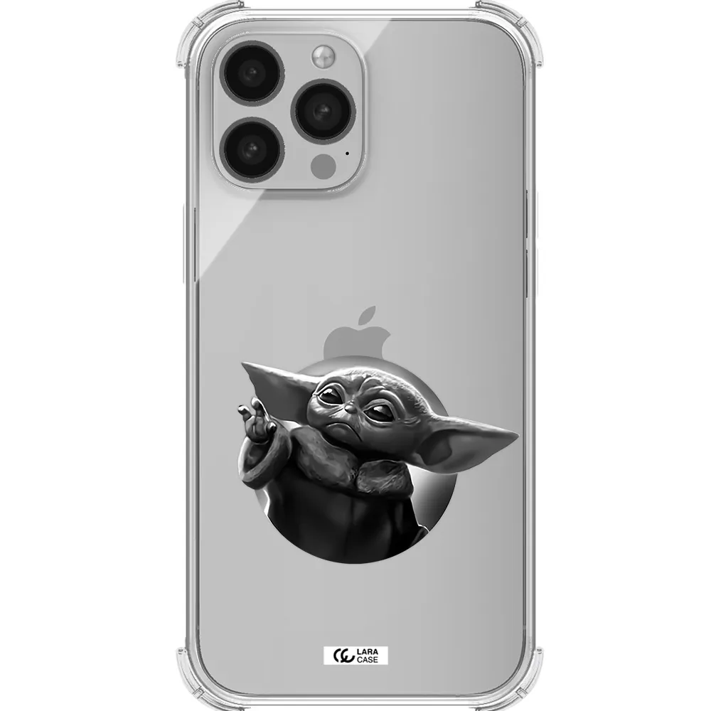 a black and white image of a baby yoda Apple iPhone 13 Pro Clear PC Case
