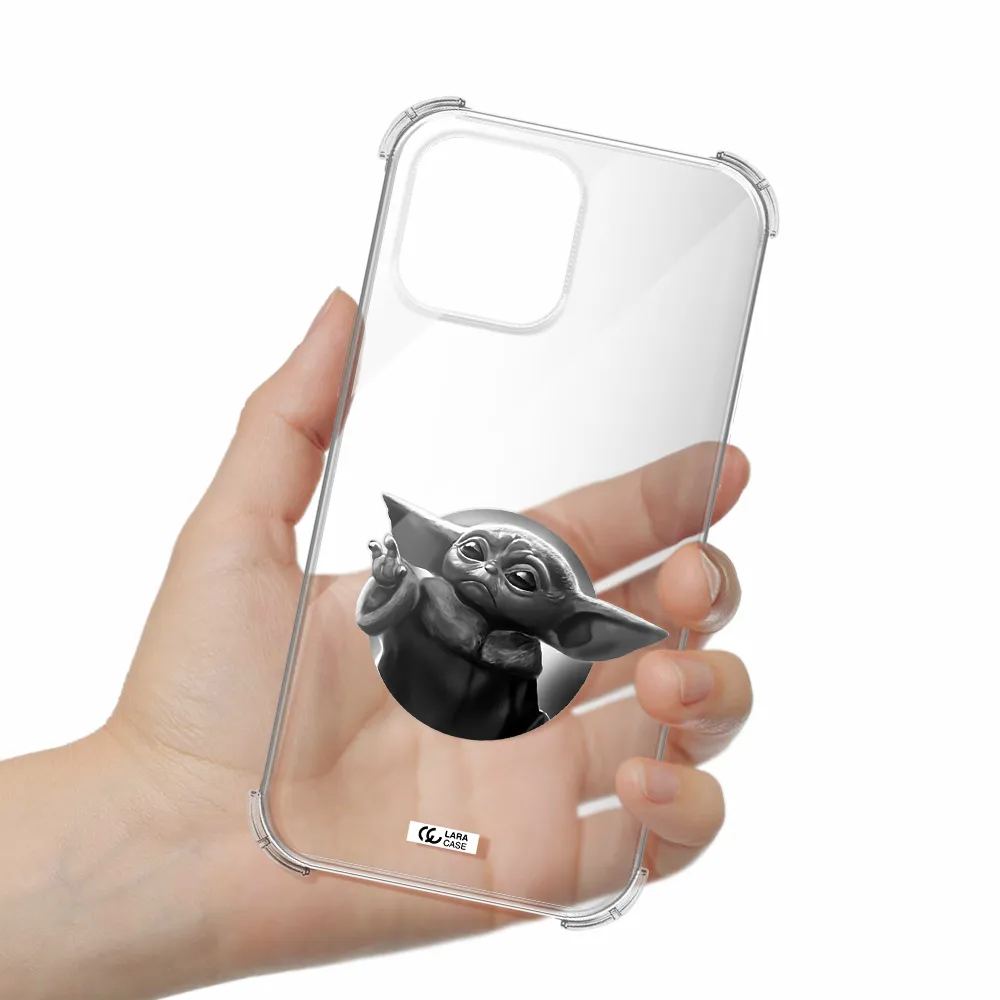 a black and white image of a baby yoda Apple iPhone 13 Pro Clear PC Case