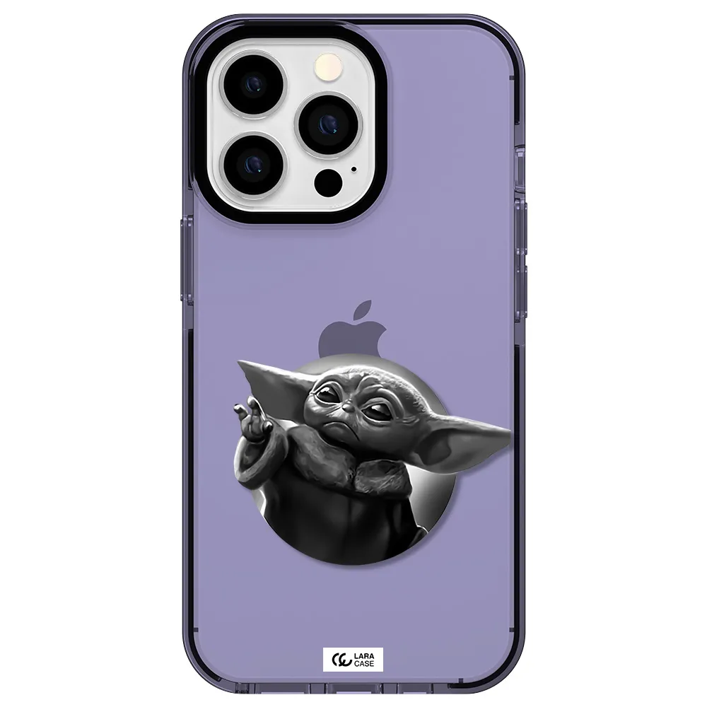 a black and white image of a baby yoda Apple iPhone 13 Pro impact Lilac Case