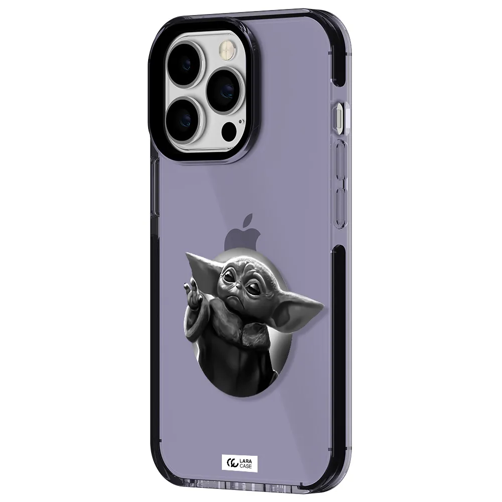 a black and white image of a baby yoda Apple iPhone 13 Pro impact Lilac Case