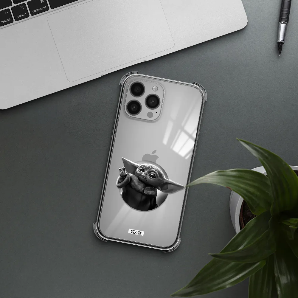 a black and white image of a baby yoda Apple iPhone 13 Pro Max Clear PC Case