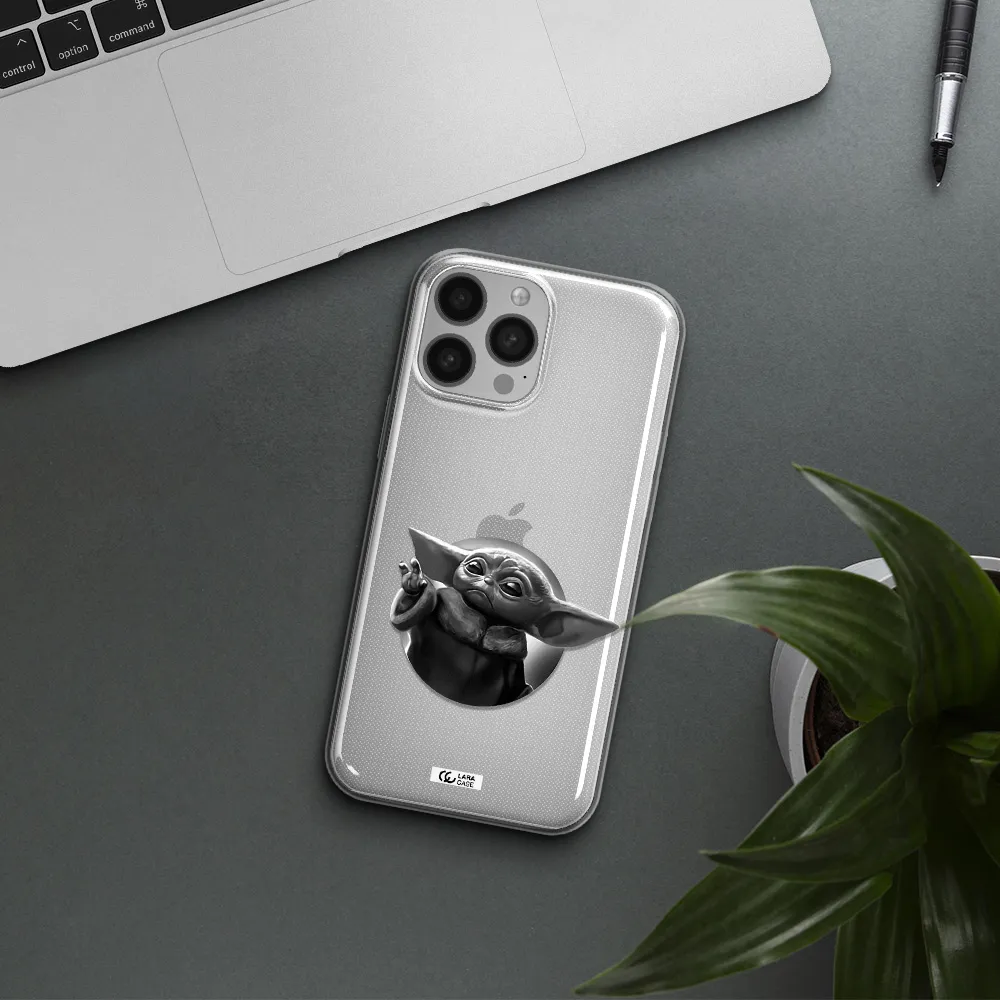 a black and white image of a baby yoda Apple iPhone 13 Pro Max Clear TPU Case