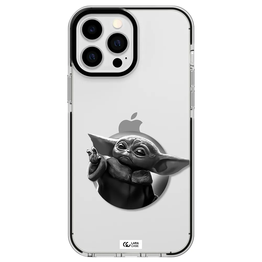 a black and white image of a baby yoda Apple iPhone 13 Pro Max impact black border Case