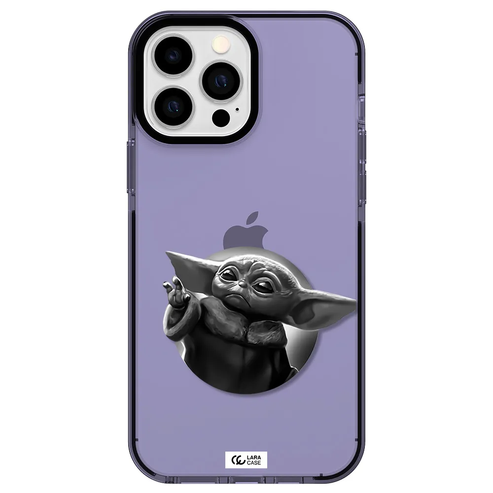 a black and white image of a baby yoda Apple iPhone 13 Pro Max impact Lilac Case