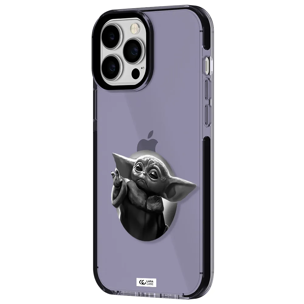 a black and white image of a baby yoda Apple iPhone 13 Pro Max impact Lilac Case