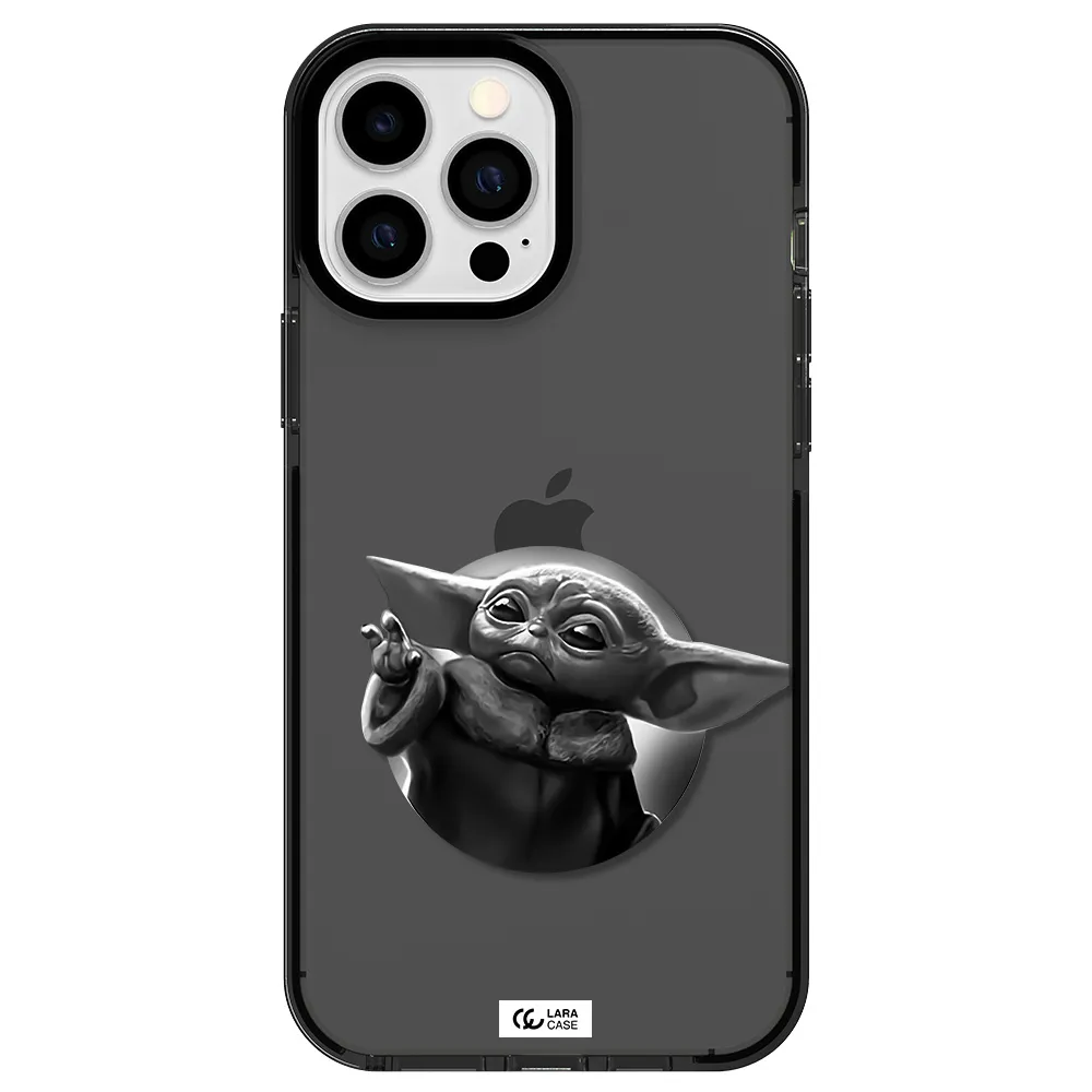 a black and white image of a baby yoda Apple iPhone 13 Pro Max impact Smoke Black Case