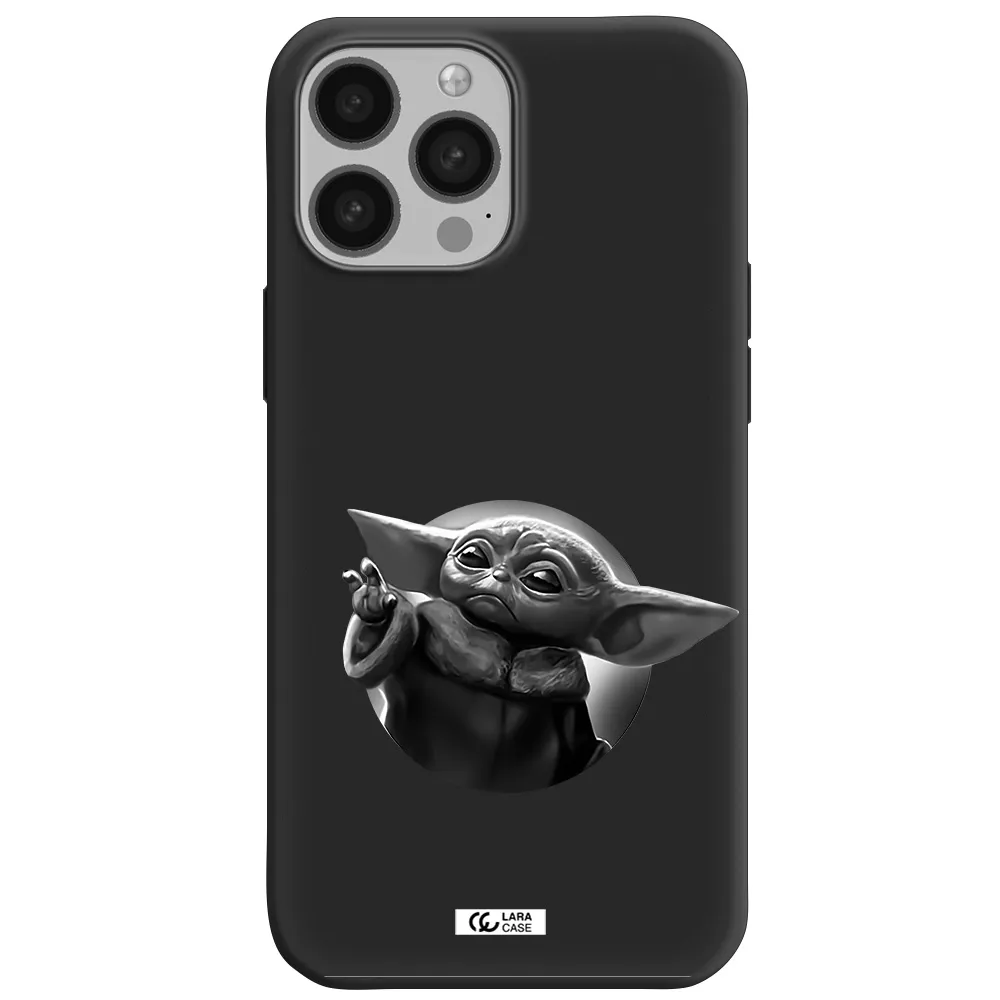 a black and white image of a baby yoda Apple iPhone 13 Pro Max Silicone black Case