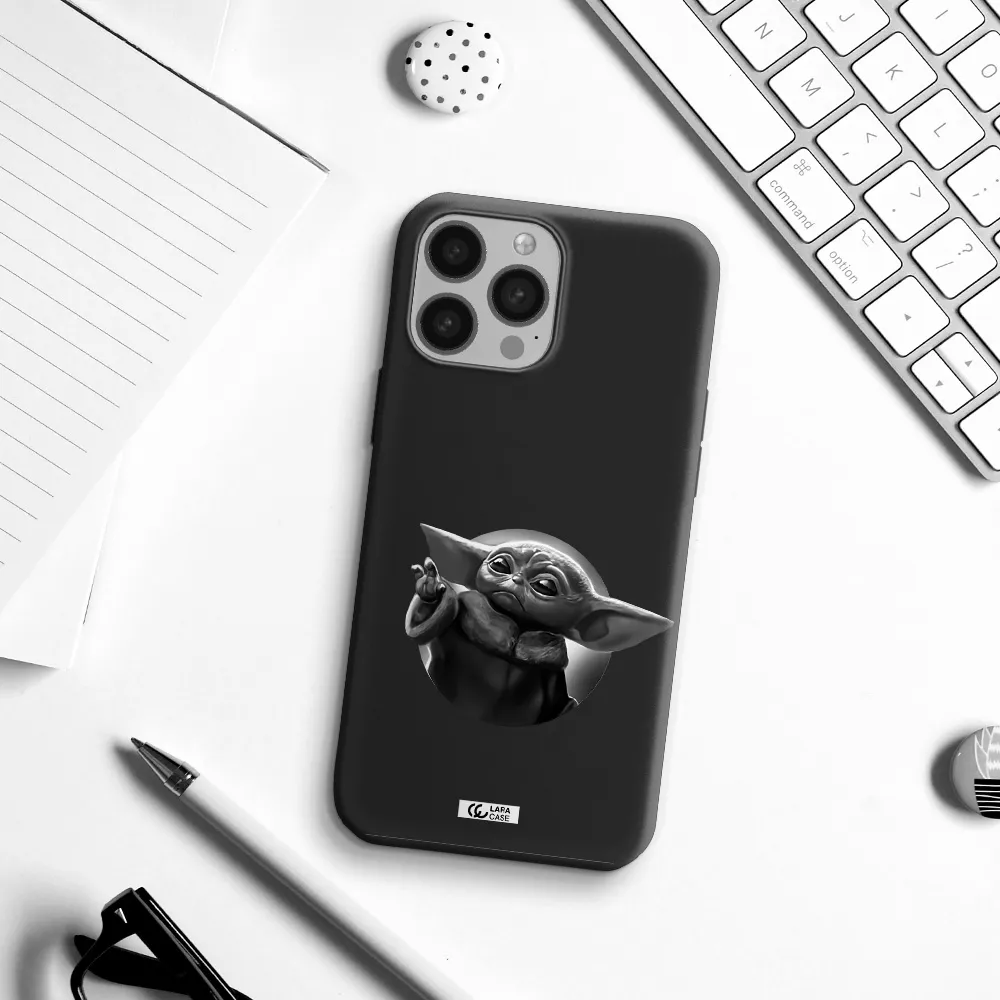 a black and white image of a baby yoda Apple iPhone 13 Pro Silicone black Case