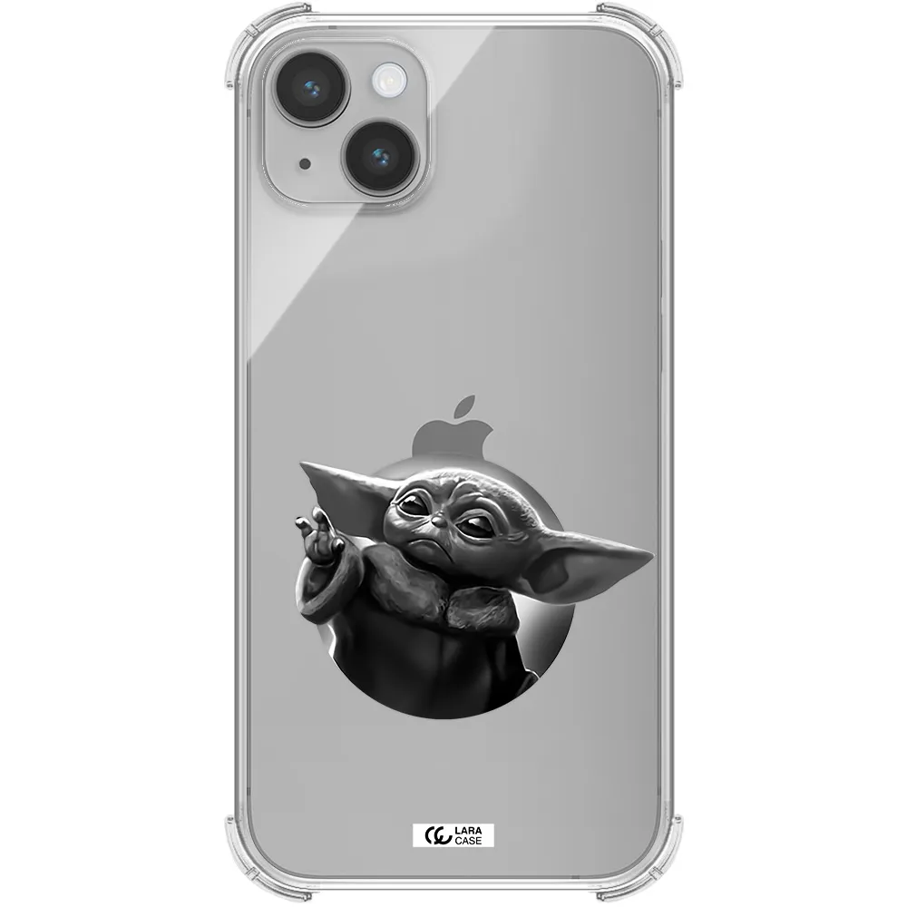 a black and white image of a baby yoda Apple iPhone 14 Clear PC Case