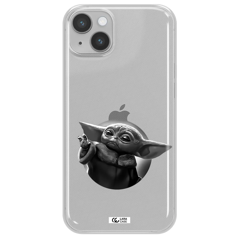 a black and white image of a baby yoda Apple iPhone 14 Clear TPU Case