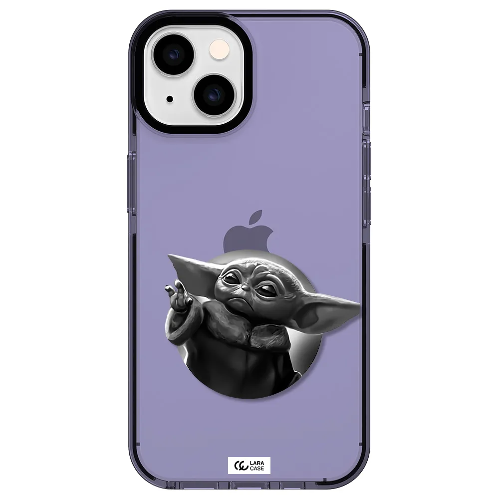 a black and white image of a baby yoda Apple iPhone 14 impact Lilac Case