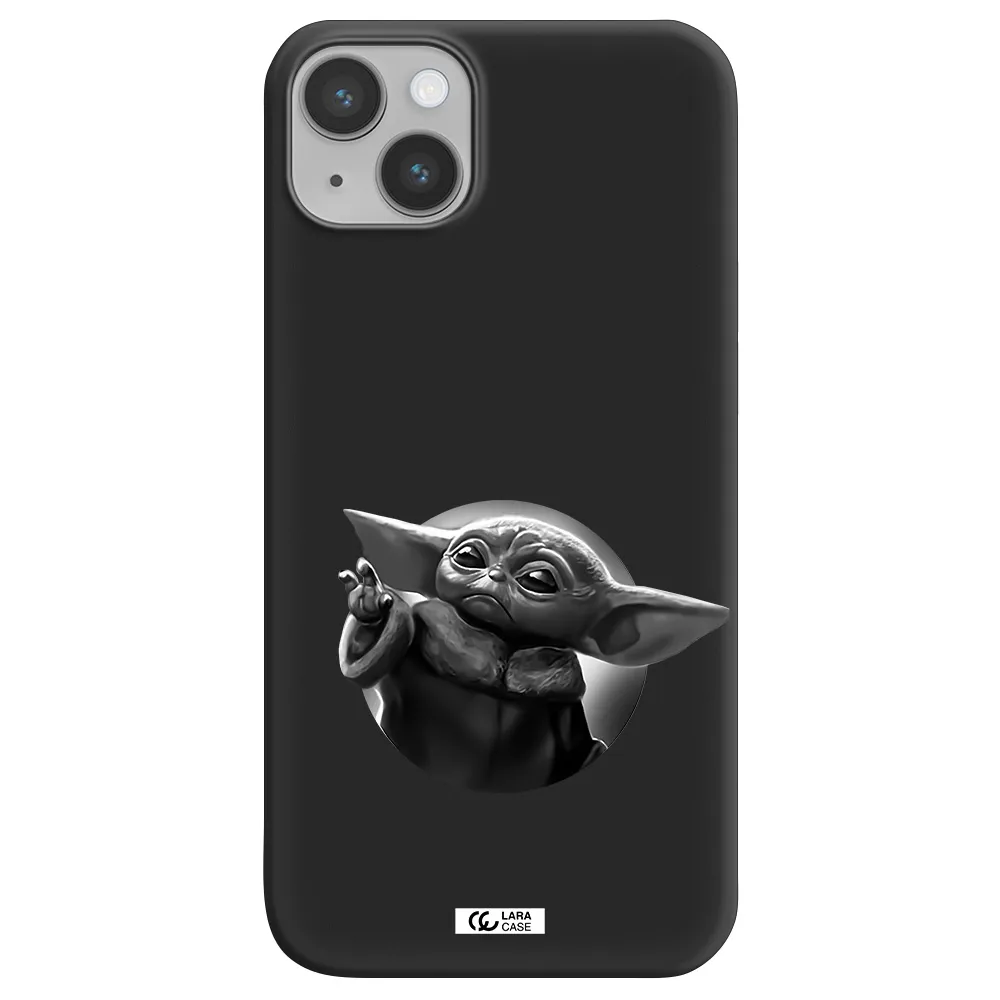 a black and white image of a baby yoda Apple iPhone 14 plus Silicone black Case
