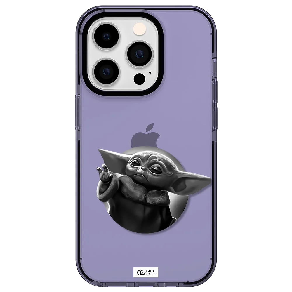 a black and white image of a baby yoda Apple iPhone 14 pro impact Lilac Case
