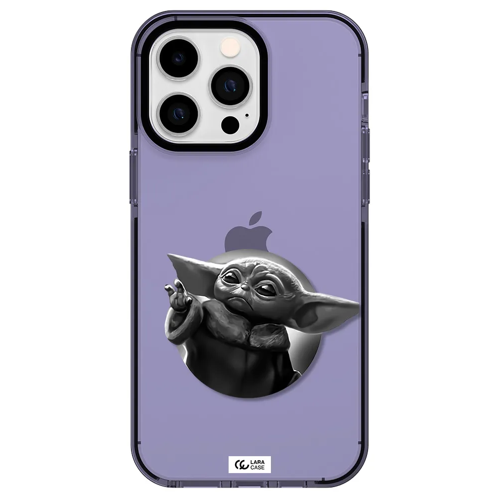 a black and white image of a baby yoda Apple iPhone 14 pro max impact Lilac Case