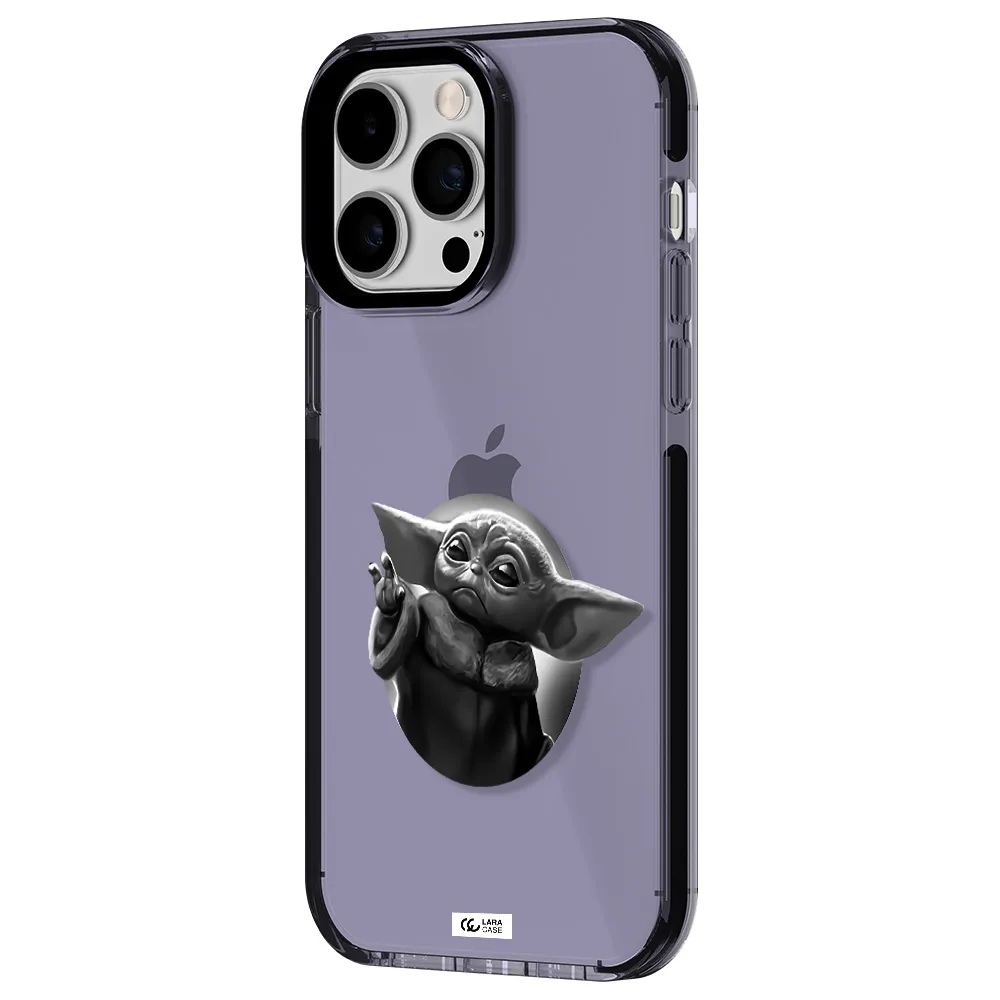 a black and white image of a baby yoda Apple iPhone 14 pro max impact Lilac Case