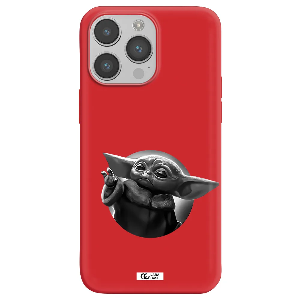 a black and white image of a baby yoda Apple iPhone 14 pro max Silicone Imperial Red Case