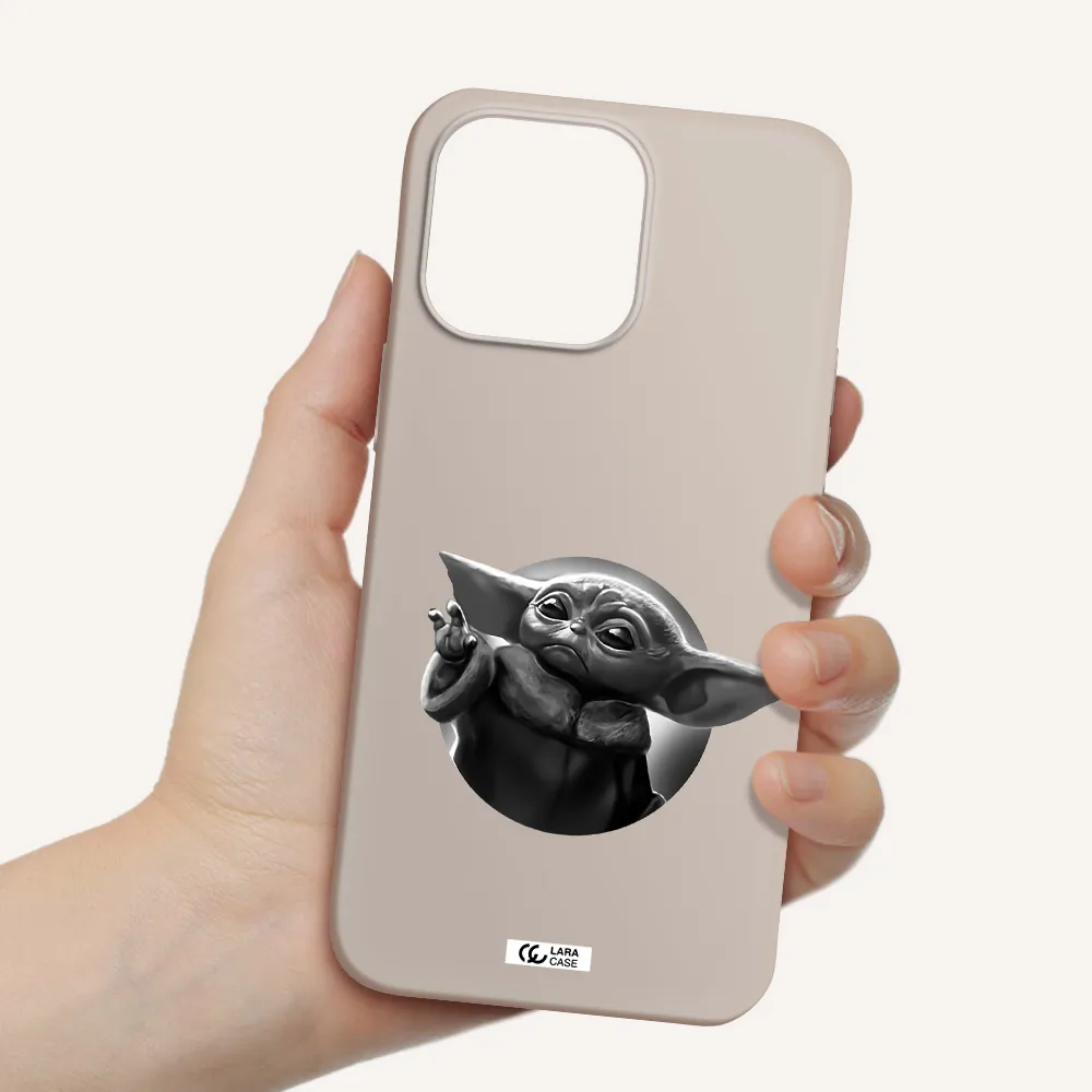 a black and white image of a baby yoda Apple iPhone 14 pro max Silicone Stone Case