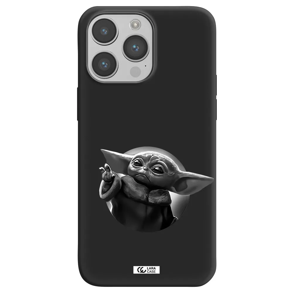 a black and white image of a baby yoda Apple iPhone 14 pro Silicone black Case