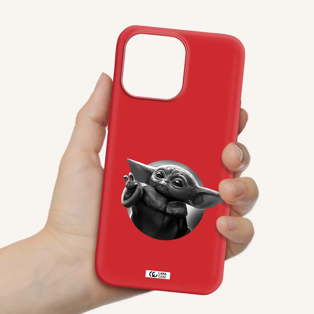 a black and white image of a baby yoda Apple iPhone 14 pro Silicone Imperial Red Case