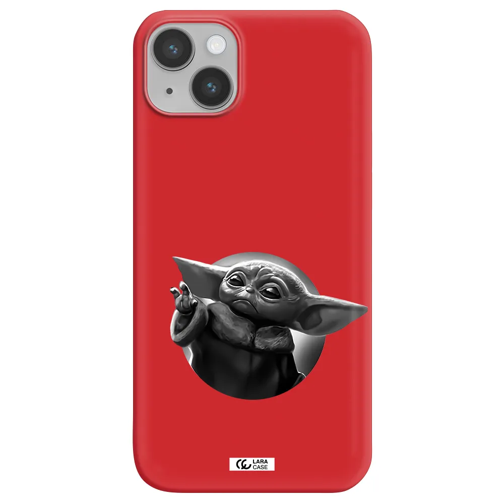a black and white image of a baby yoda Apple iPhone 14 Silicone Imperial Red Case