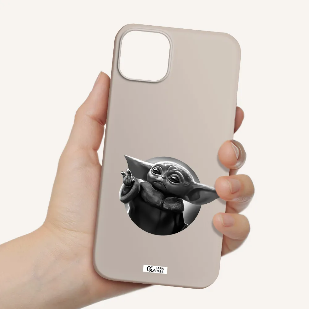 a black and white image of a baby yoda Apple iPhone 14 Silicone Stone Case