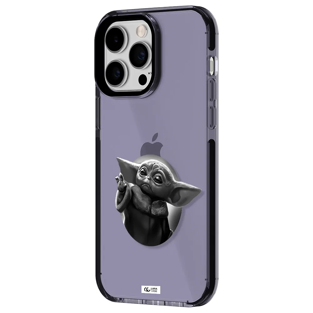 a black and white image of a baby yoda Apple iPhone 15 Pro Max impact Lilac Case