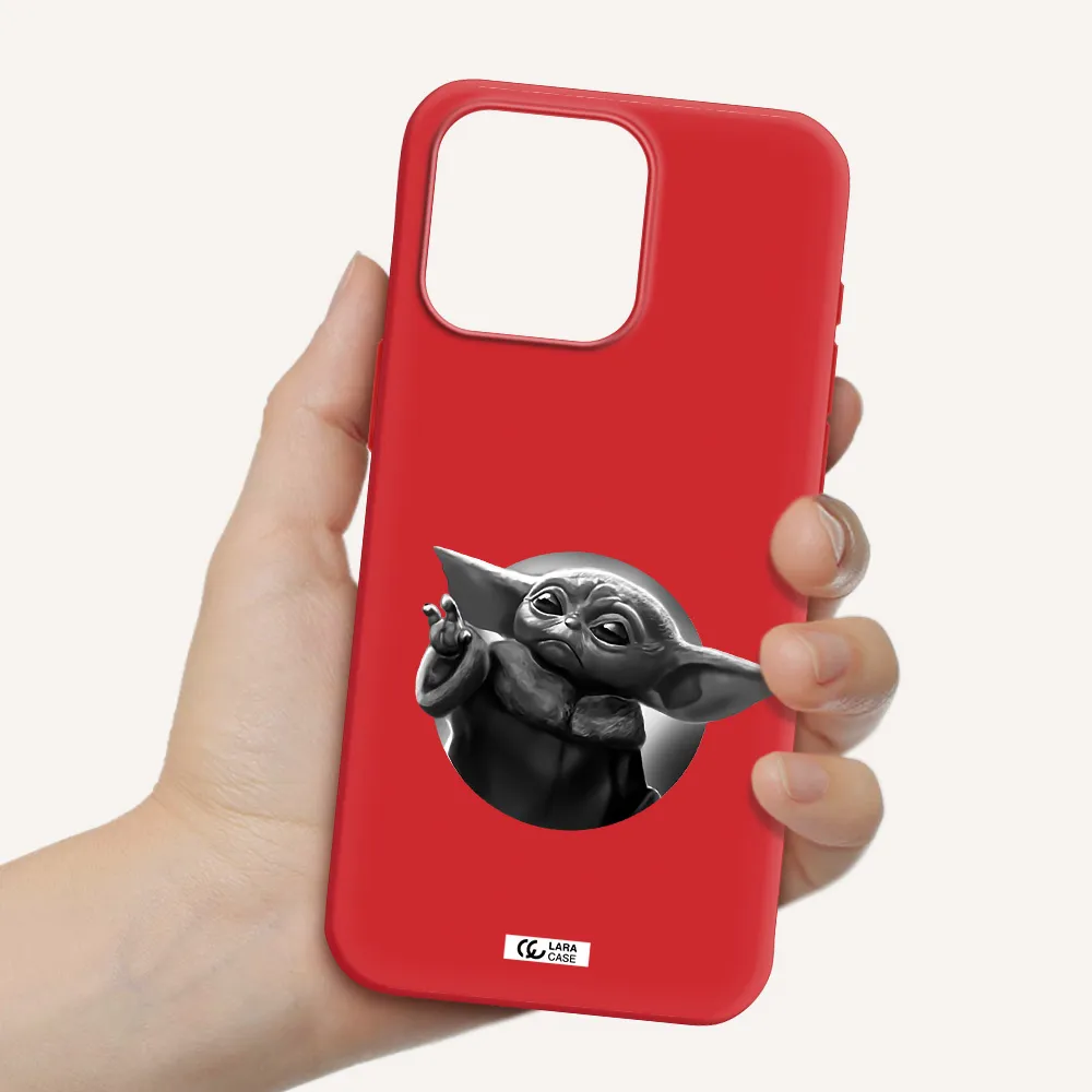 A Black And White Image Of A Baby Yoda Apple Iphone 15 Pro Max Silicone Imperial Red Case