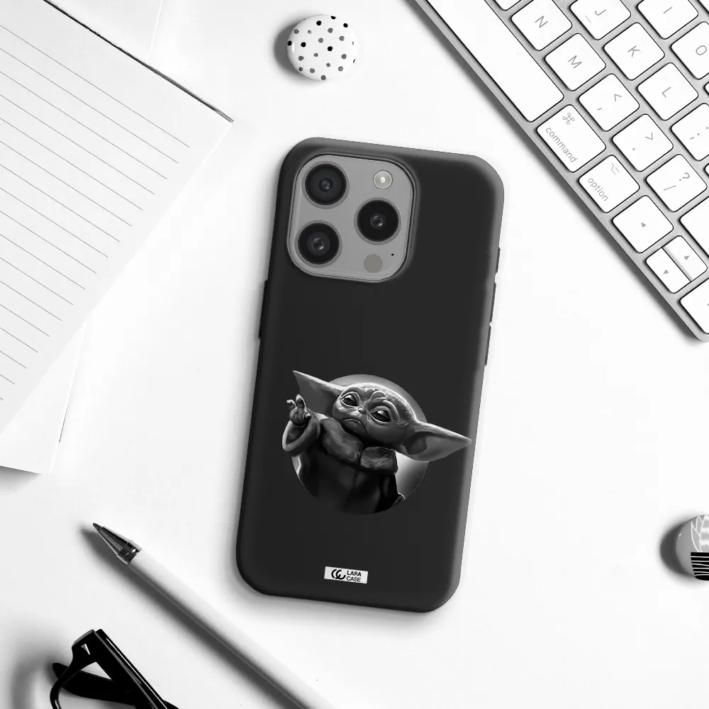 A Black And White Image Of A Baby Yoda Apple Iphone 15 Pro Silicone Black Case