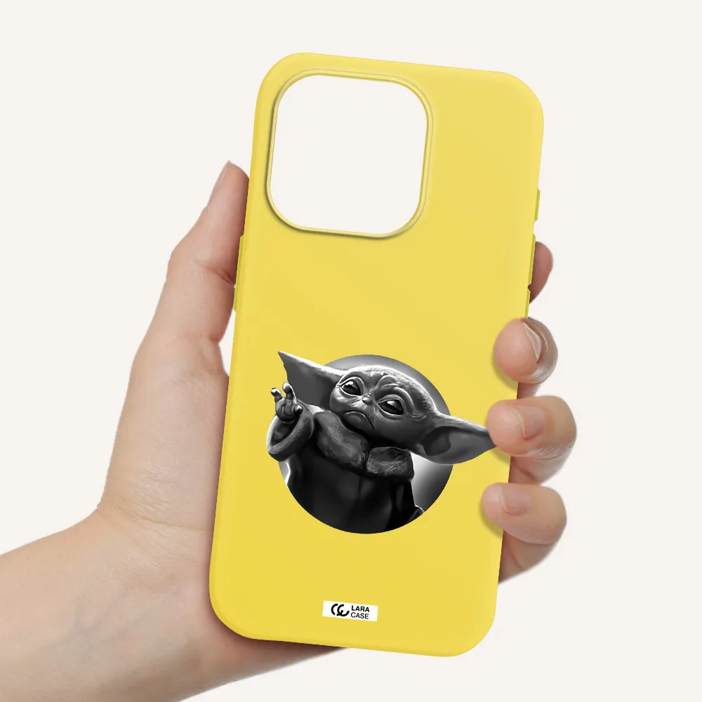 A Black And White Image Of A Baby Yoda Apple Iphone 15 Pro Silicone Canary Yellow Case