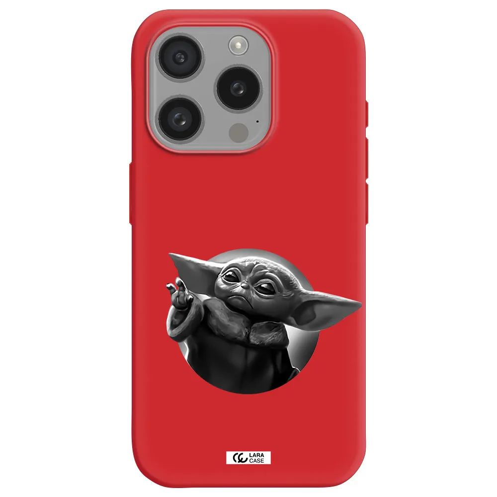 A Black And White Image Of A Baby Yoda Apple Iphone 15 Pro Silicone Imperial Red Case