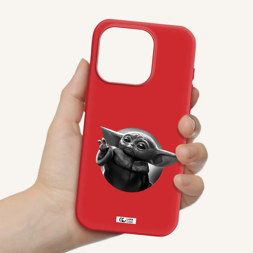 A Black And White Image Of A Baby Yoda Apple Iphone 15 Pro Silicone Imperial Red Case