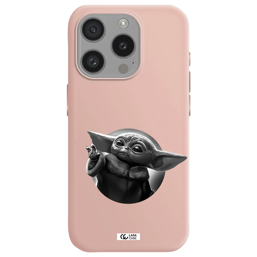 A Black And White Image Of A Baby Yoda Apple Iphone 15 Pro Silicone Pastel Pink Case