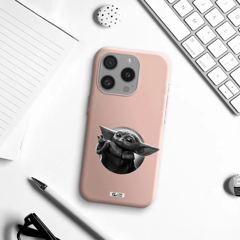 A Black And White Image Of A Baby Yoda Apple Iphone 15 Pro Silicone Pastel Pink Case